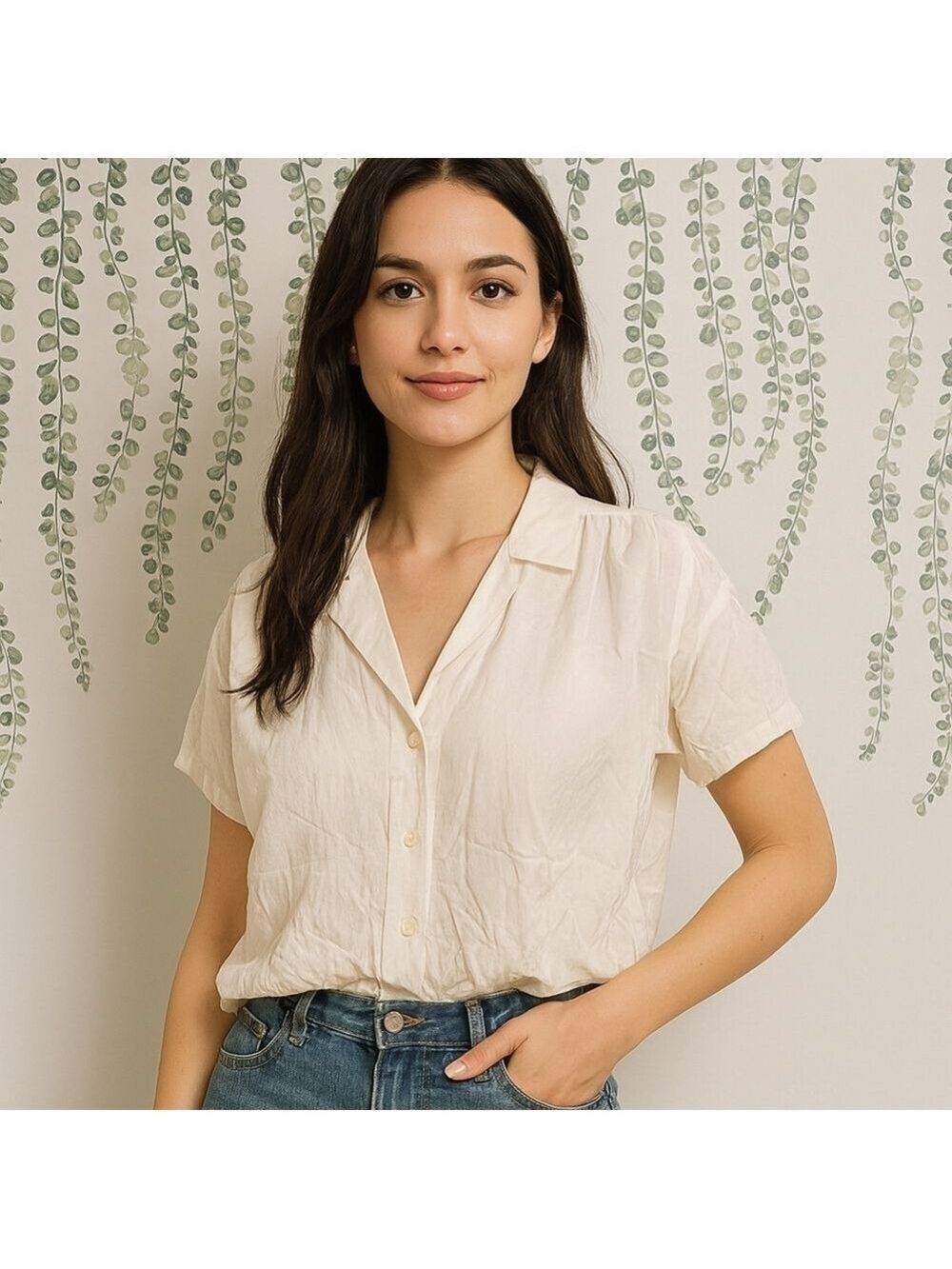 Madewell Silk Crop Button Down Blouse